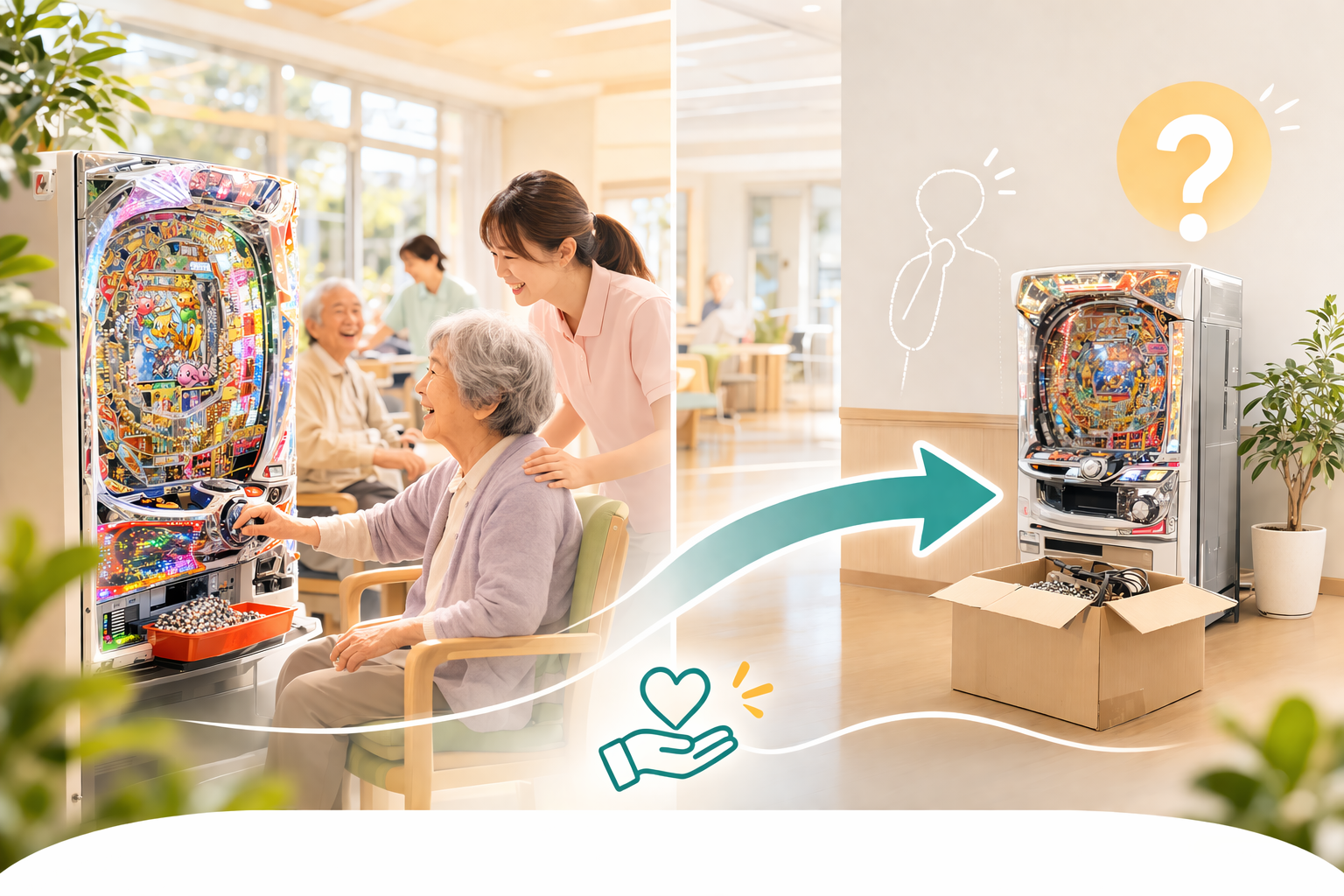 福祉施設でパチンコ台を活用している様子